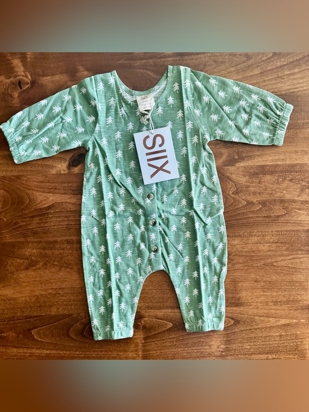 NWT Sixx Spearmint Love Organic Cotton Pine Tree Winter Christmas Jumpsuit 3-6 M